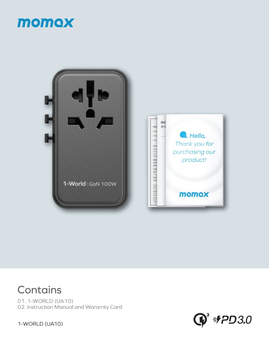 Momax 1-World (100W) GaN PD (4-Port) USB Type-C Charger / AC Plug / Travel Adapter