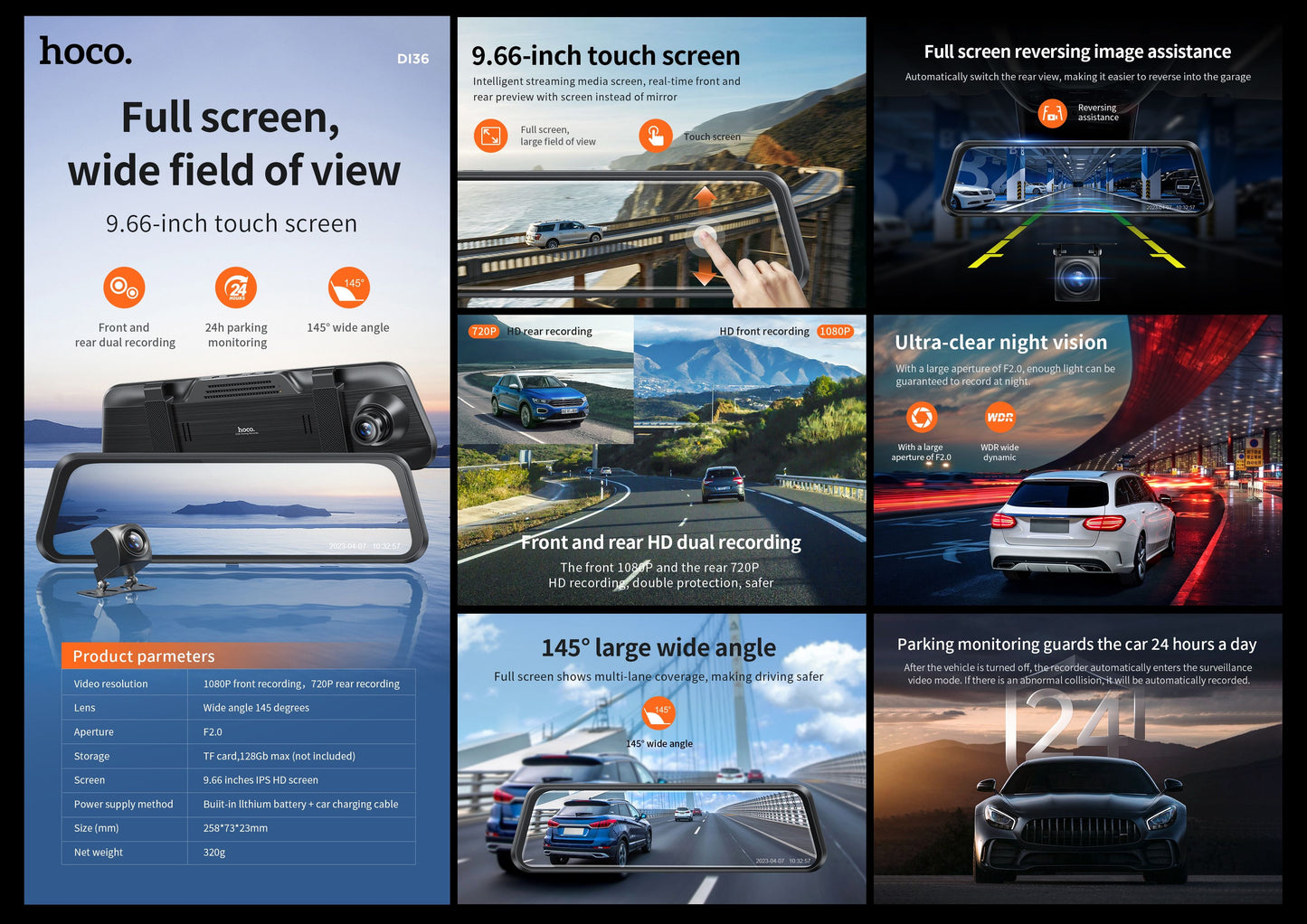 Hoco DI36 Driving Recorder Front and Rear Dual Recording