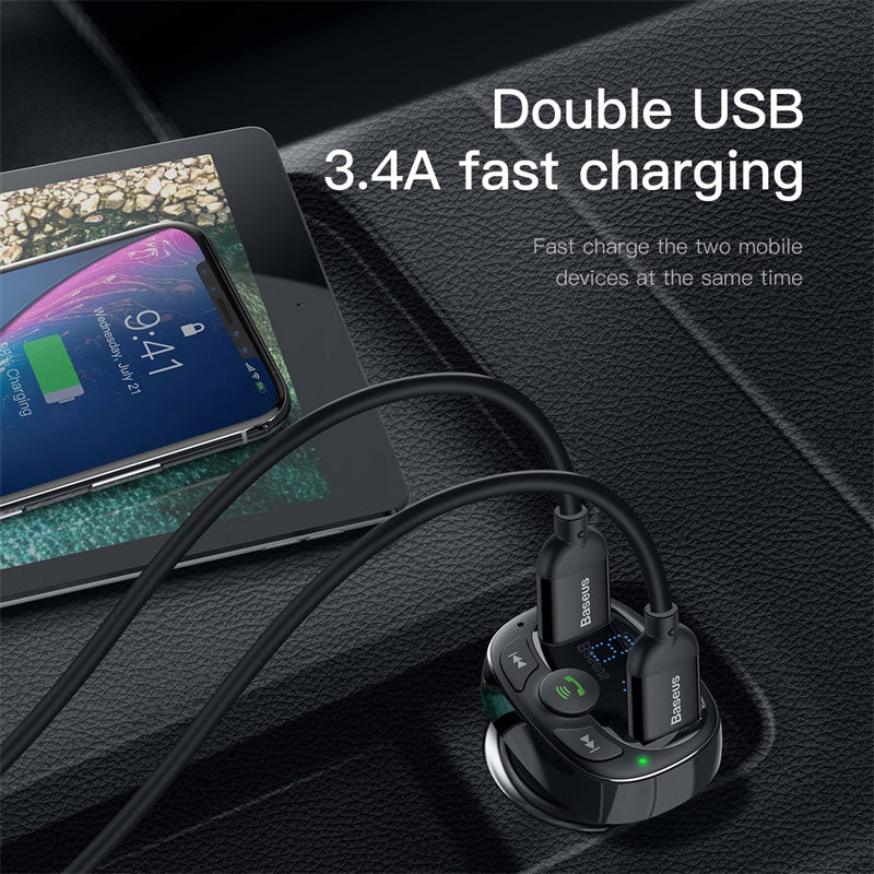 Baseus Car FM Transmitter Bluetooth MP3 Dual USB Charger SD Card Player Charger