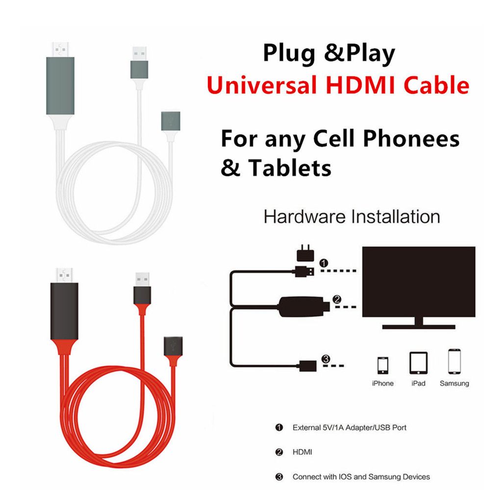 Apple Samsung 2 Meter Universal 3 in 1 Lighting/Type-C/Micro USB/ to HDMI Cable for iPhone Android Phones 1080P