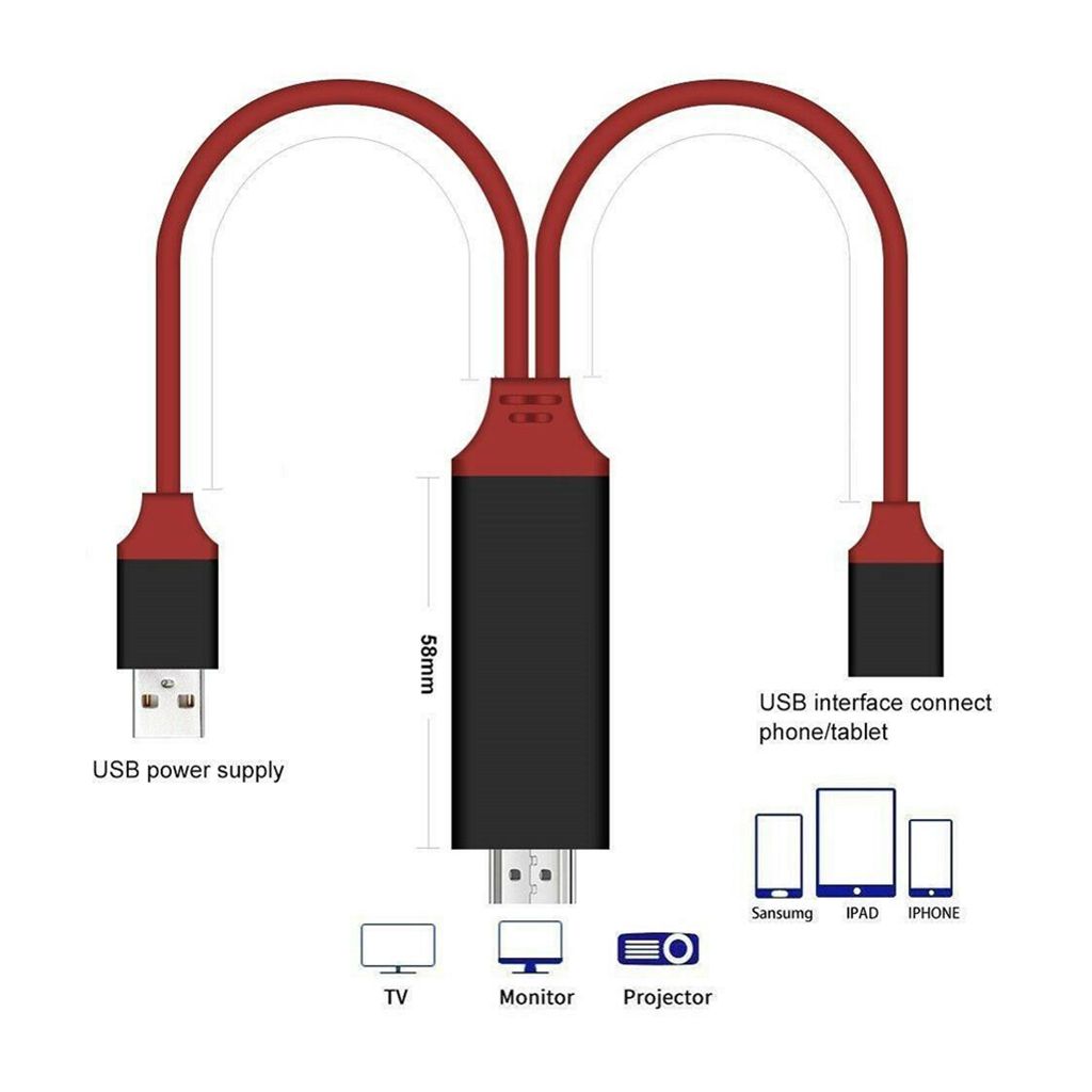 Apple Samsung 2 Meter Universal 3 in 1 Lighting/Type-C/Micro USB/ to HDMI Cable for iPhone Android Phones 1080P
