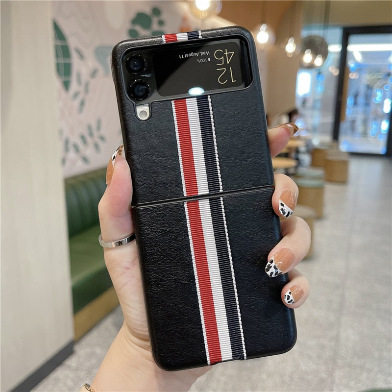 2022 Fashion Stripe Litchi Grain Cross Case for Samsung Galaxy Z Flip 4 3 Cover Anti-knock luxury leather Cases for Flip 3 Flip3