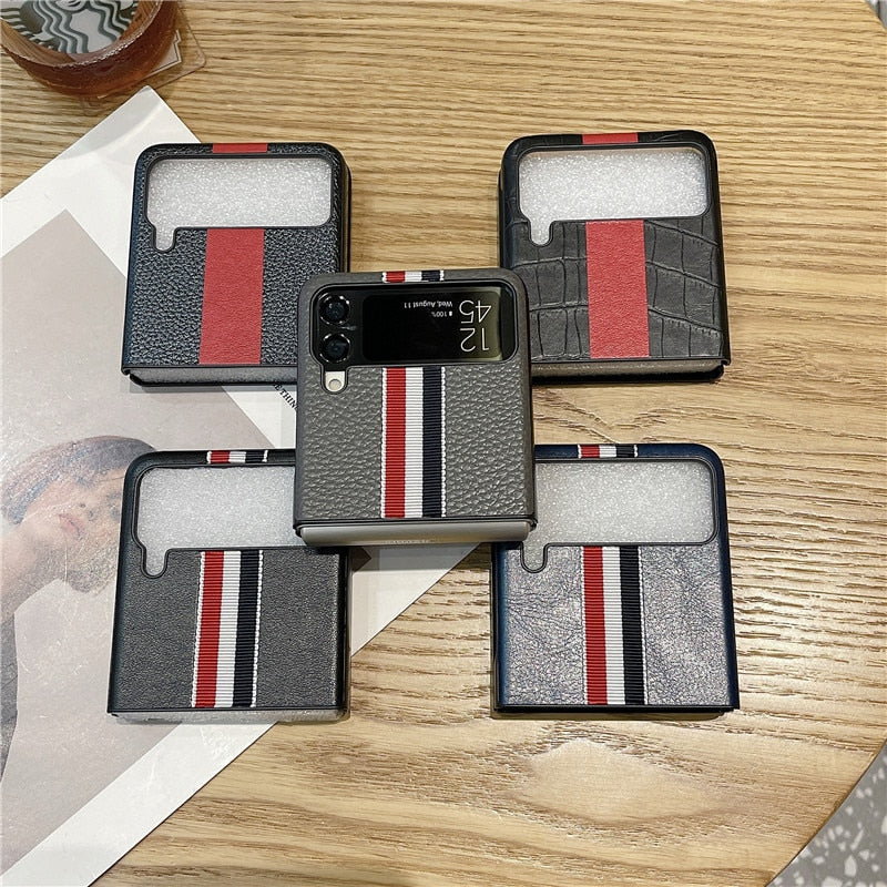 2022 Fashion Stripe Litchi Grain Cross Case for Samsung Galaxy Z Flip 4 3 Cover Anti-knock luxury leather Cases for Flip 3 Flip3