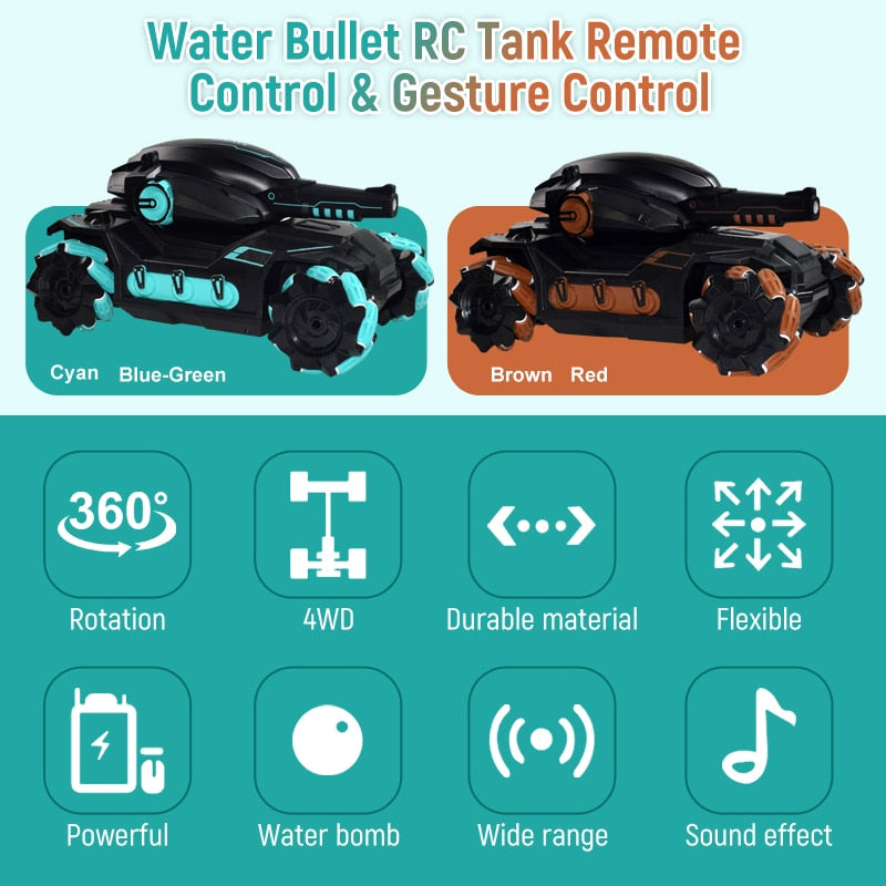 2.4G RC Car Toy 4WD Water Bomb Tank RC Toy Shooting Competitive Gesture Controlled Tank Remote Control Drift Car Kids Boy Toys