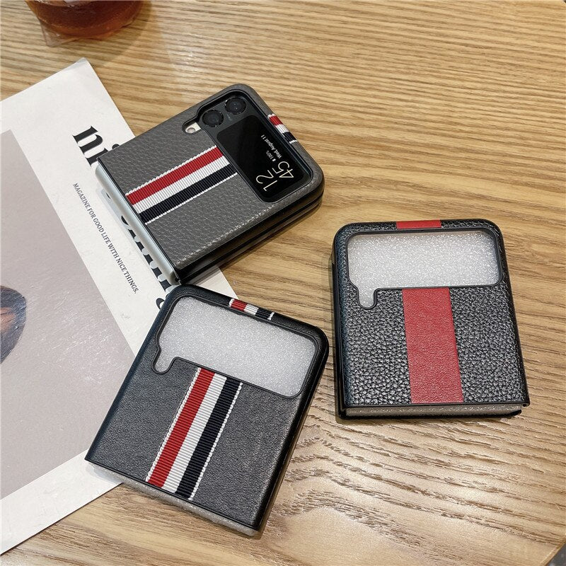 2022 Fashion Stripe Litchi Grain Cross Case for Samsung Galaxy Z Flip 4 3 Cover Anti-knock luxury leather Cases for Flip 3 Flip3