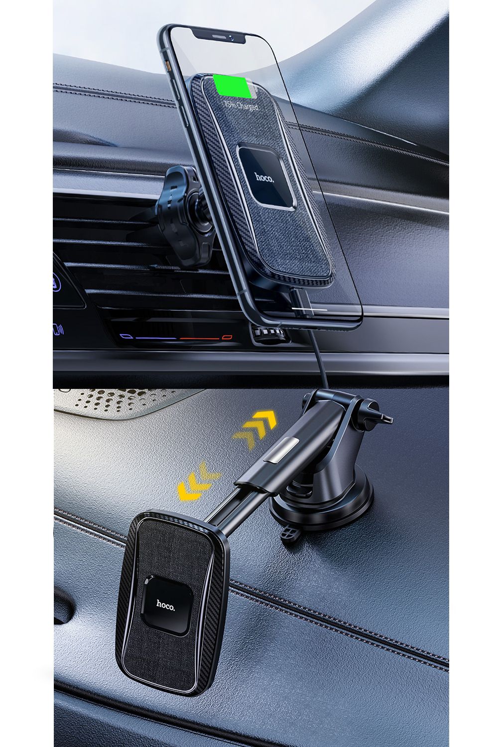 Hoco CA75 15W 2in1 Magnetic Car Wireless Charger