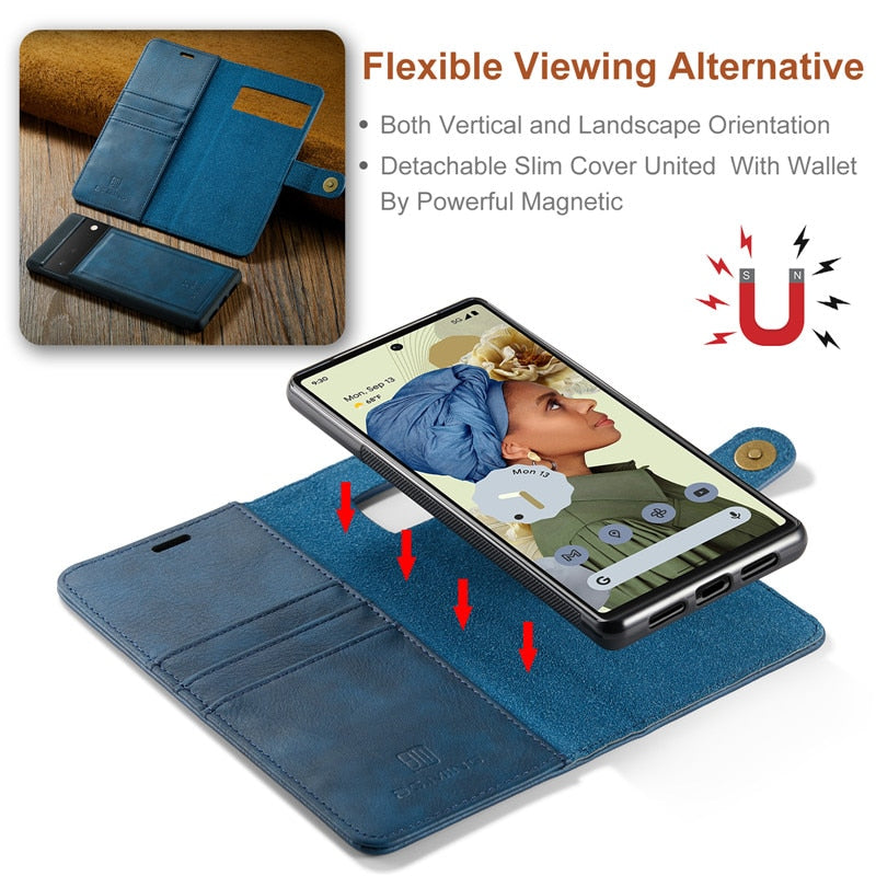 Pixel 6 Pro 2021 Leather Wallet Flip Case for Google Pixel 6 Pro Luxury Detachable Magnetic Card Cover Pixel 5A 6A 6 7 Pro Case