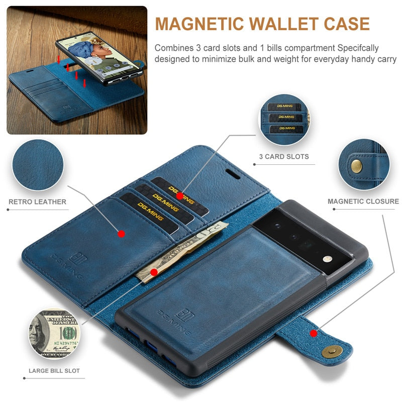 Pixel 6 Pro 2021 Leather Wallet Flip Case for Google Pixel 6 Pro Luxury Detachable Magnetic Card Cover Pixel 5A 6A 6 7 Pro Case
