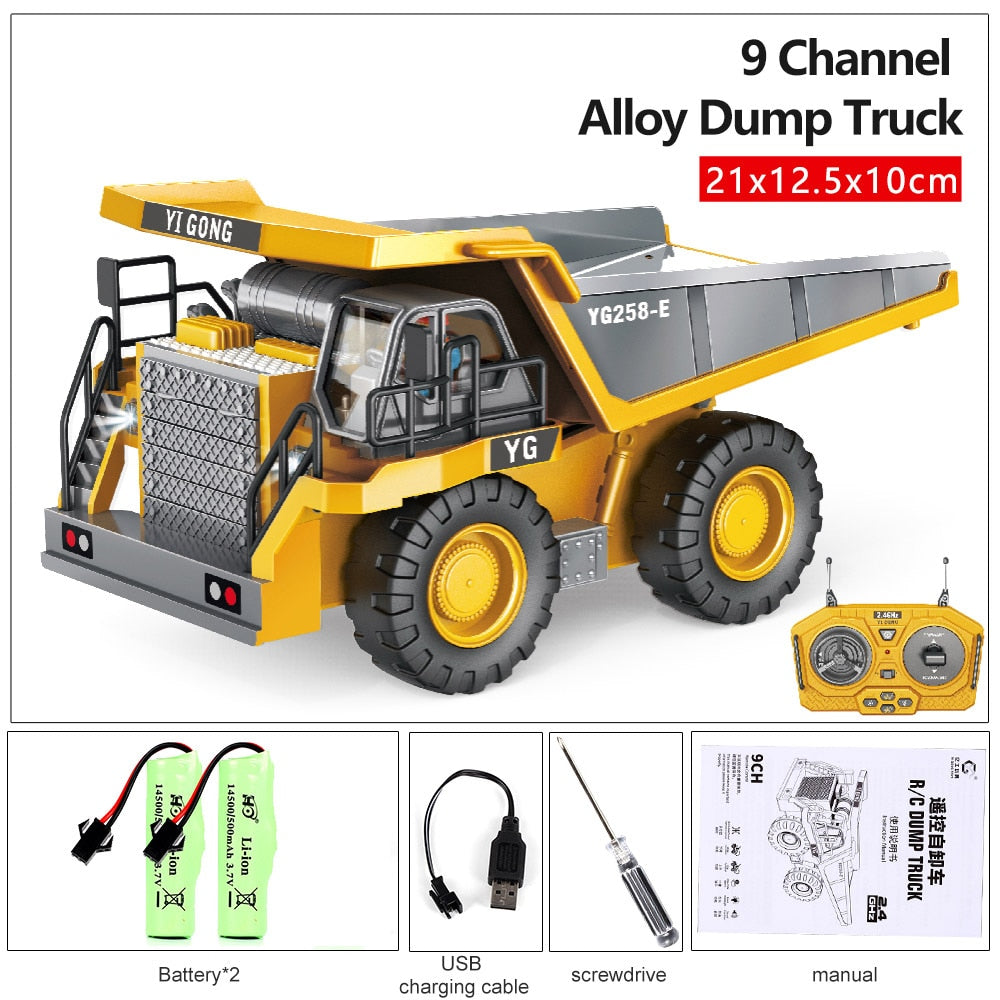 2.4G High Tech 11 Channels RC Excavator Dump Trucks Bulldozer Alloy Plastic Engineering Vehicle Electronic Toys For Boy Gifts