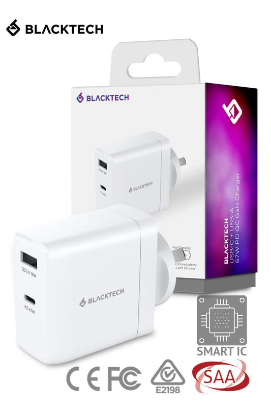 BLACKTECH Dual USB-C USB-A 20W 67W PD QC Charger SAA Approved