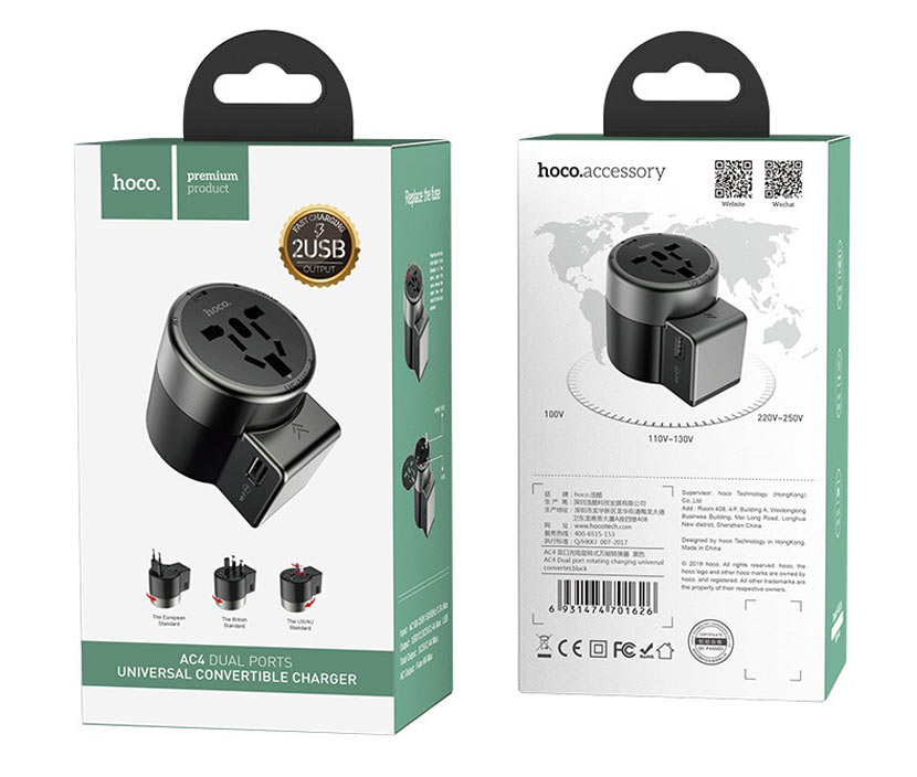 HOCO AC4 Dual Port Travel Charger Universal Charging Converter 2.4A