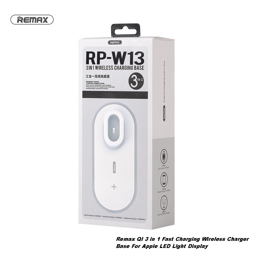 RP-W13 3 in 1 QI Fast Charging Wireless Charger Base For Apple LED Light Display