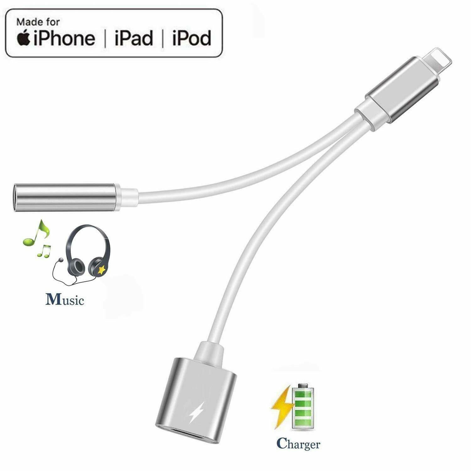 Lightning to 3.5mm Headphones Jack Adapter with Charging – For Music Only