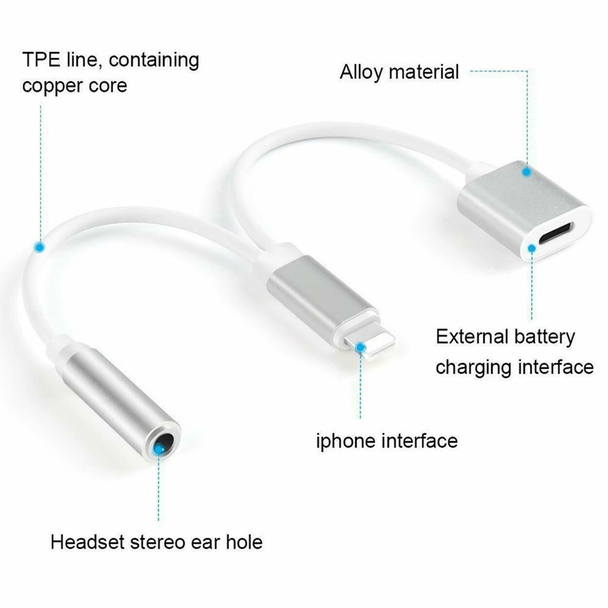Lightning to 3.5mm Headphones Jack Adapter with Charging – For Music Only