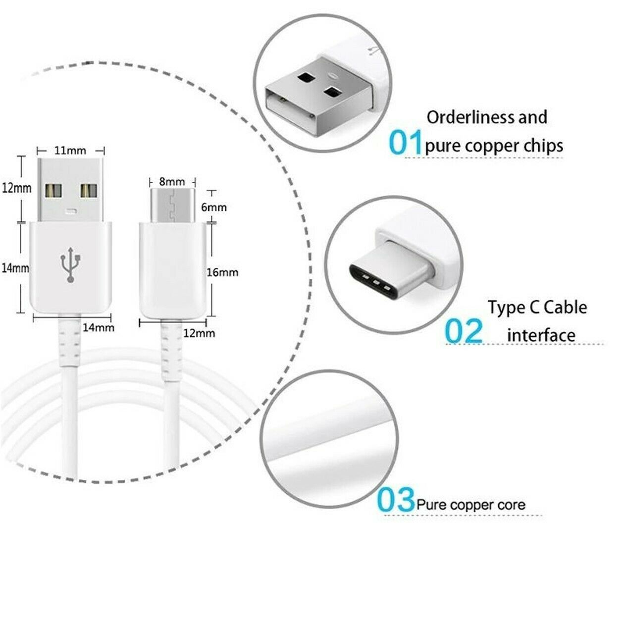 Pack of 2 - Type C USB Data Charger Cable