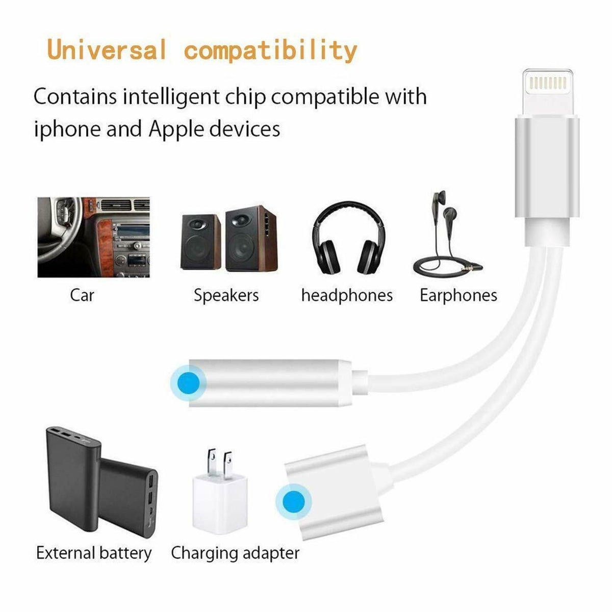 Lightning to 3.5mm Headphones Jack Adapter with Charging For