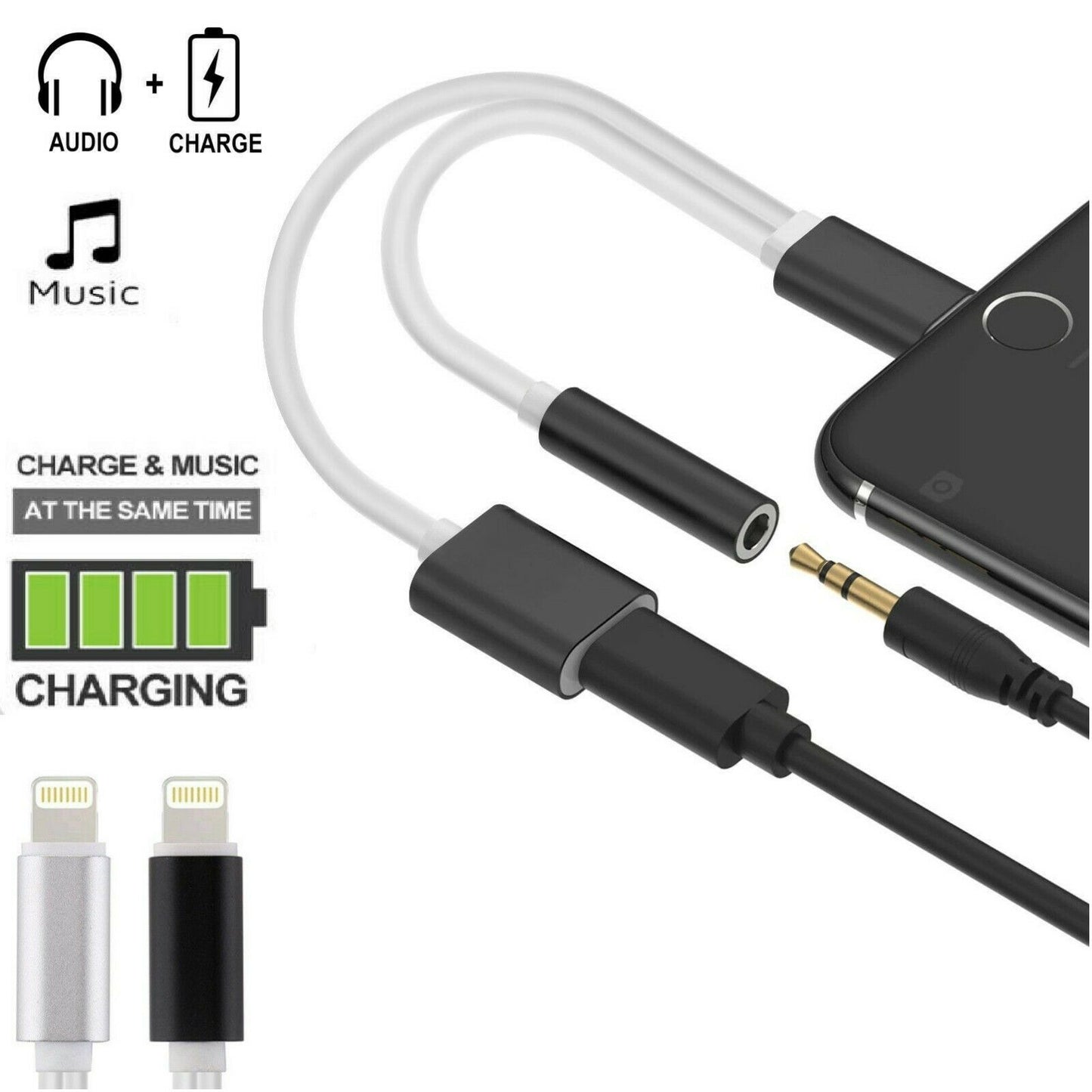 Lightning to 3.5mm Headphones Jack Adapter with Charging – For Music Only