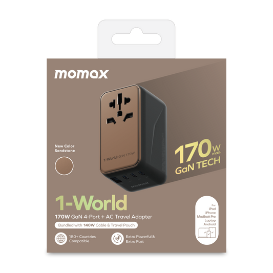 Momax 1-World (170W) GaN PD (4-Port) USB Type-C Charger / AC Plug / Travel Adapter