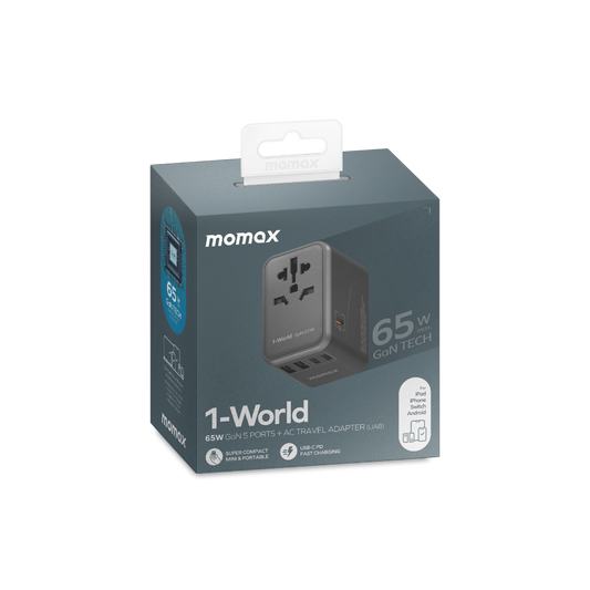 Momax 1-World (65W) GaN PD (5-Port) USB Type-C Charger / AC Plug / Travel Adapter