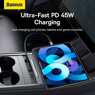 Baseus T-Space Series HUB for Tesla Cars (With a retractable 45W type-C cable)-Cluster Black