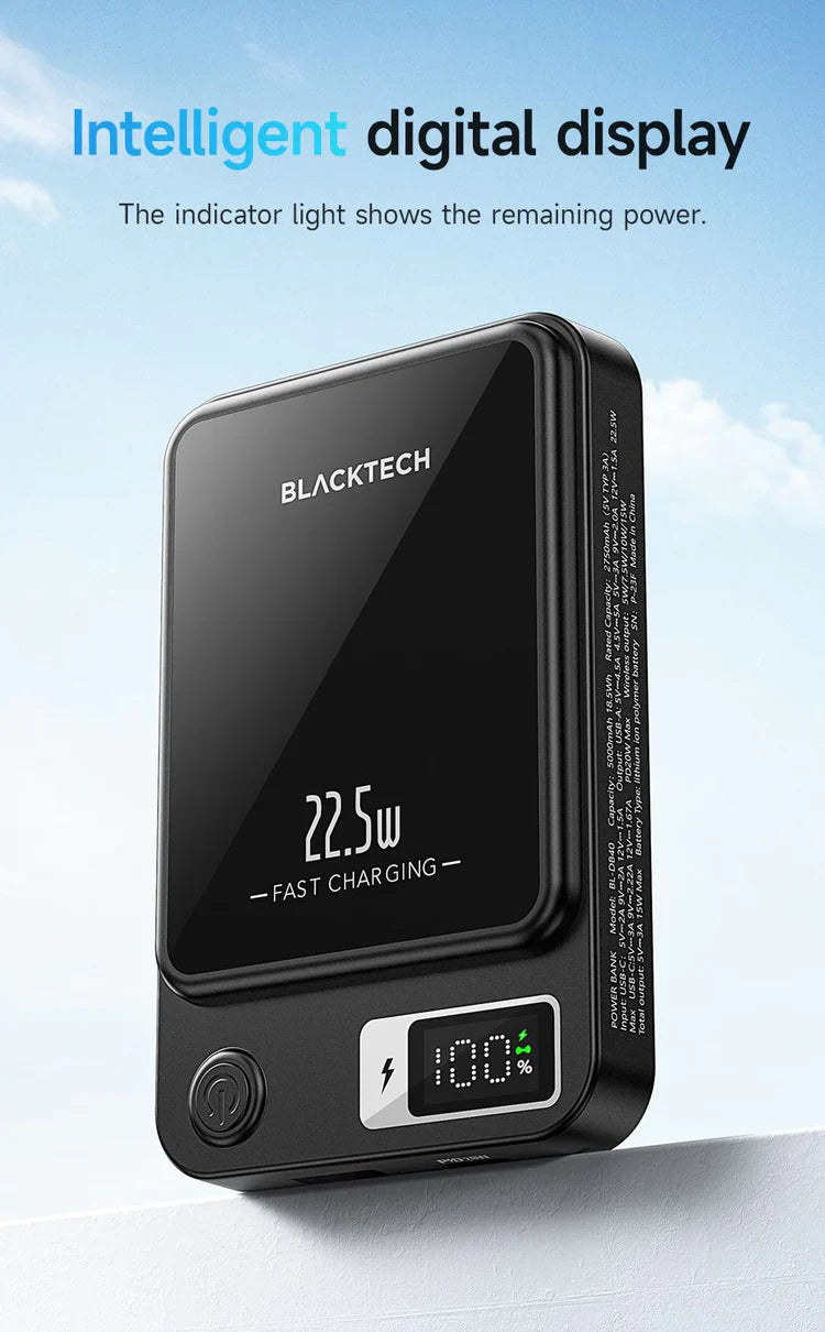 BLACKTECH BL-DB40 5000mAh 15W PD20W Magentic Digital Display Fast Wireless Charging Power Bank