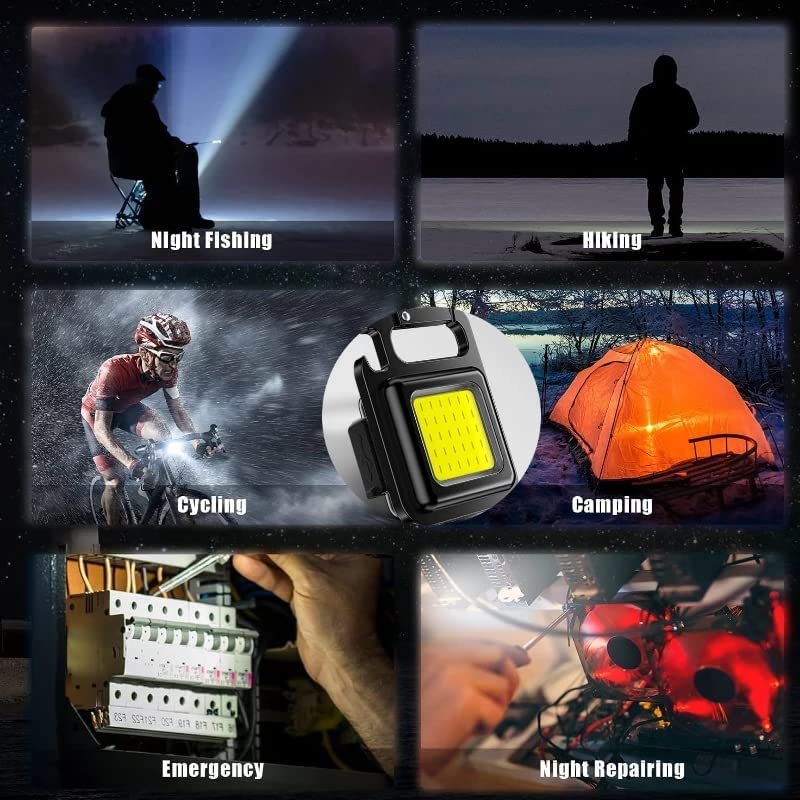 LED COB Lantern Multifunctional Pocket Work Light Rechargeable Flashlight Keychain Lights 4 Modes for Outdoor Camping