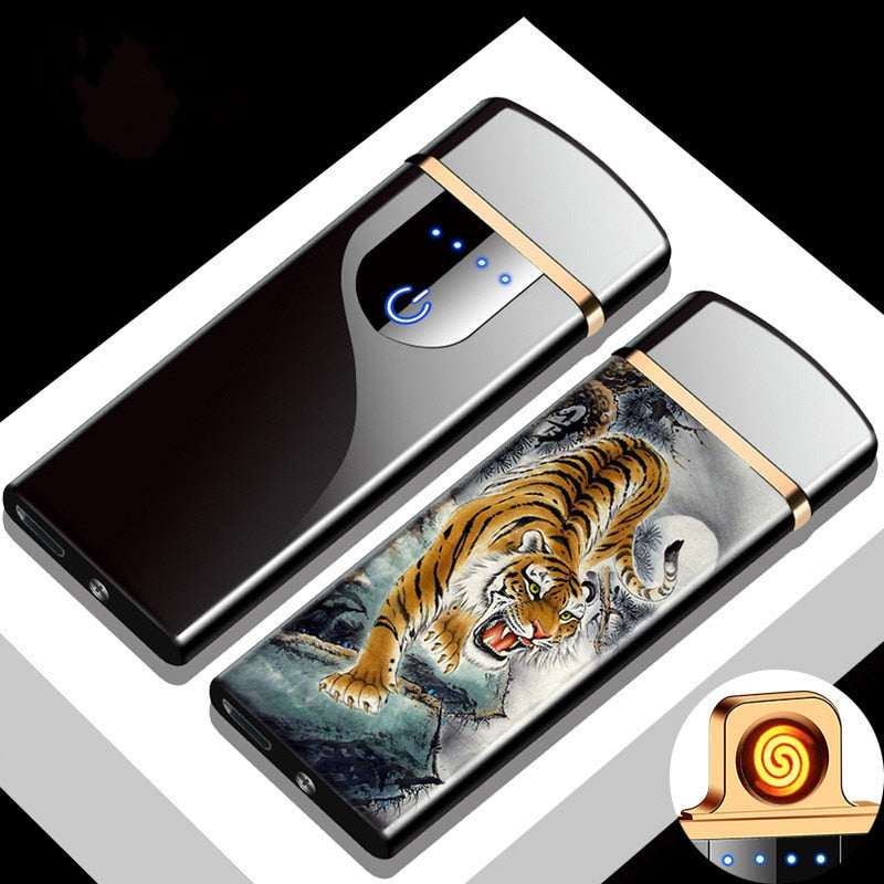 Electric Metal Lighters Windproof Dual Arc Plasma Rechargeable USB Lighter For Men Gadgets
