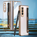 Load image into Gallery viewer, Front Tempered Glass Transparent Case for Samsung galaxy Z Fold 3 4 Cover Plating Frame Hard Clear S Pen Slot Holder Back Case
