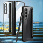 Load image into Gallery viewer, Front Tempered Glass Transparent Case for Samsung galaxy Z Fold 3 4 Cover Plating Frame Hard Clear S Pen Slot Holder Back Case
