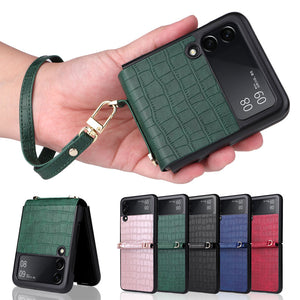 Pu Leather hand Strap Anti-fall Phone Case for Samsung Galaxy Z Flip 3 5G SM-F711B Protection Back Cover with Lanyard Z flip 4