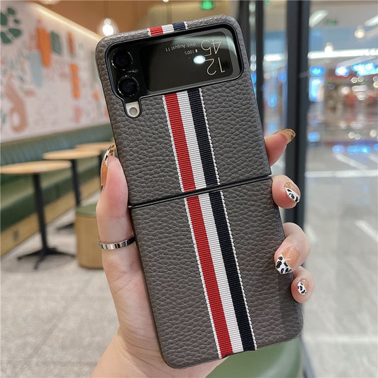 2022 Fashion Stripe Litchi Grain Cross Case for Samsung Galaxy Z Flip 4 3 Cover Anti-knock luxury leather Cases for Flip 3 Flip3