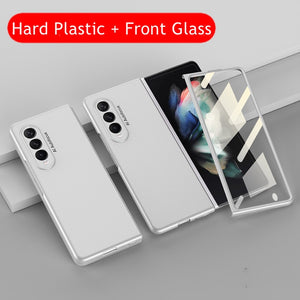 Front Tempered Glass Transparent Case for Samsung galaxy Z Fold 3 4 Cover Plating Frame Hard Clear S Pen Slot Holder Back Case