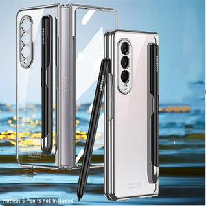 Front Tempered Glass Transparent Case for Samsung galaxy Z Fold 3 4 Cover Plating Frame Hard Clear S Pen Slot Holder Back Case