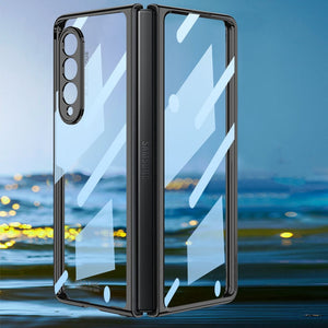 Front Tempered Glass Transparent Case for Samsung galaxy Z Fold 3 4 Cover Plating Frame Hard Clear S Pen Slot Holder Back Case