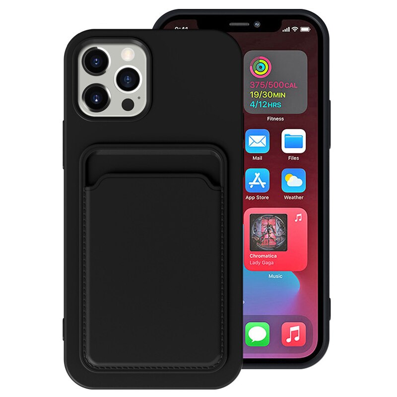 Defender Liquid Silicone & Hard Case Protection Drop Proof Tough Case with Card Holder for iPhone