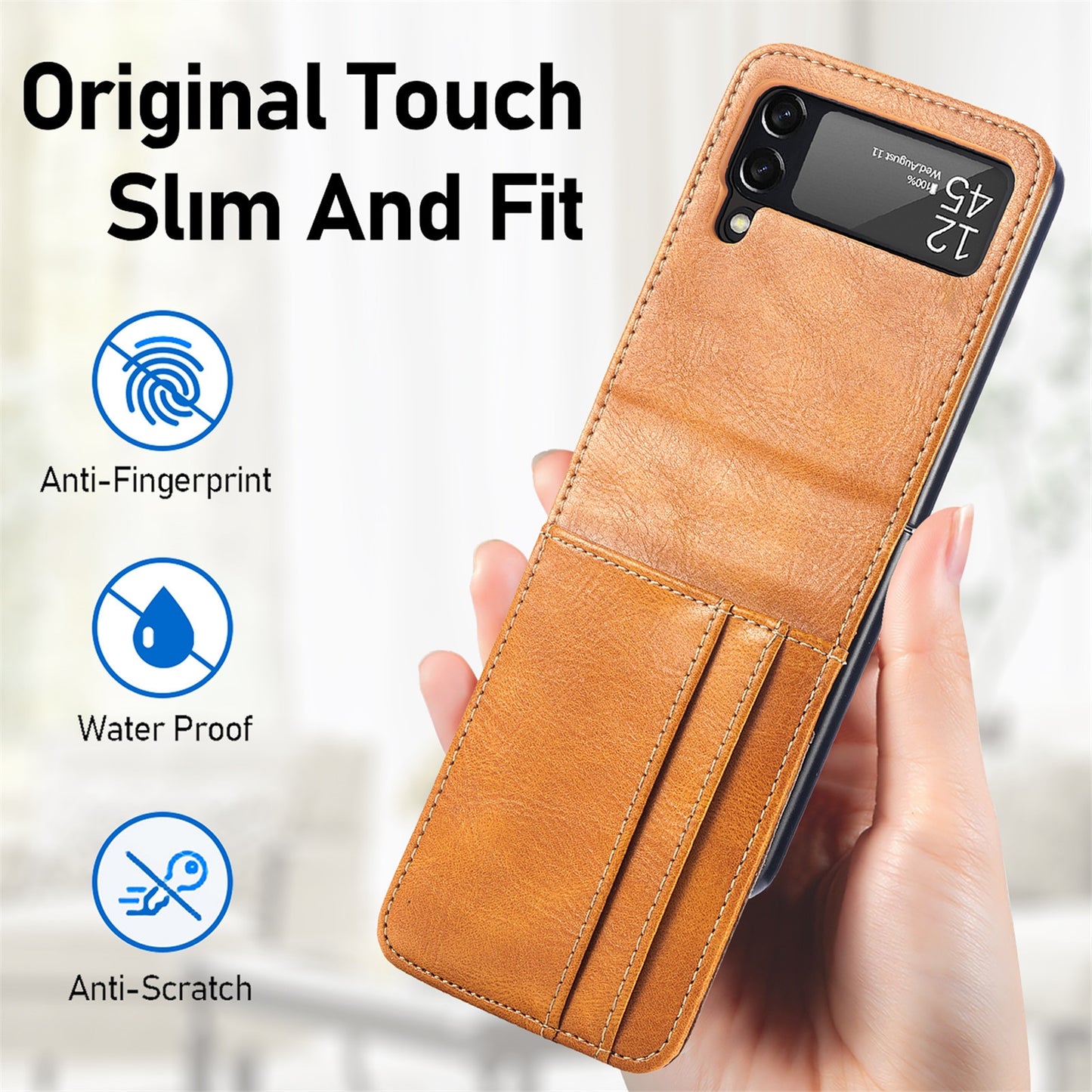 Card Holder Wallet Leather Case for Samsung Galaxy Z Flip 3 Flip4 5G Flip 4 Flip3 Anti-Slip Matte Feeling Plain Phone Cover