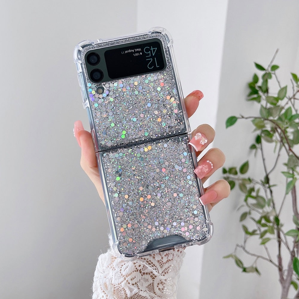 For Samsung Z Flip 3 Case Fantasy Sequin Transparent Folding Phone Case For Samsung Z Flip 4 Z Flip3 Shockproof Hard Back cover