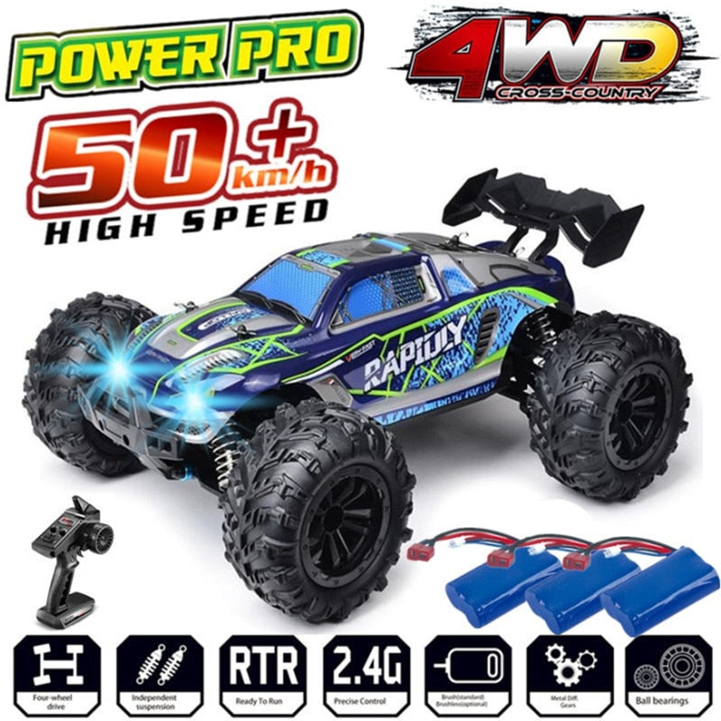 Rc Cars Off Road 4WD with LED Headlight,1/16 Scale Rock Crawler 4WD 2.4G 50KM High Speed Drift Remote Control Monster Truck Toys