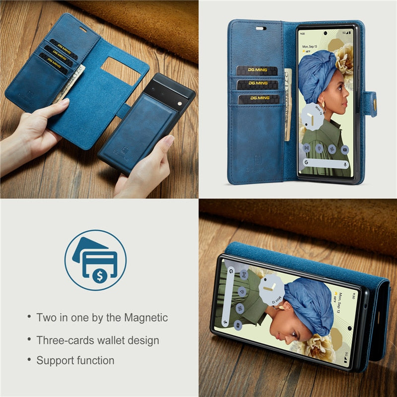 Pixel 6 Pro 2021 Leather Wallet Flip Case for Google Pixel 6 Pro Luxury Detachable Magnetic Card Cover Pixel 5A 6A 6 7 Pro Case