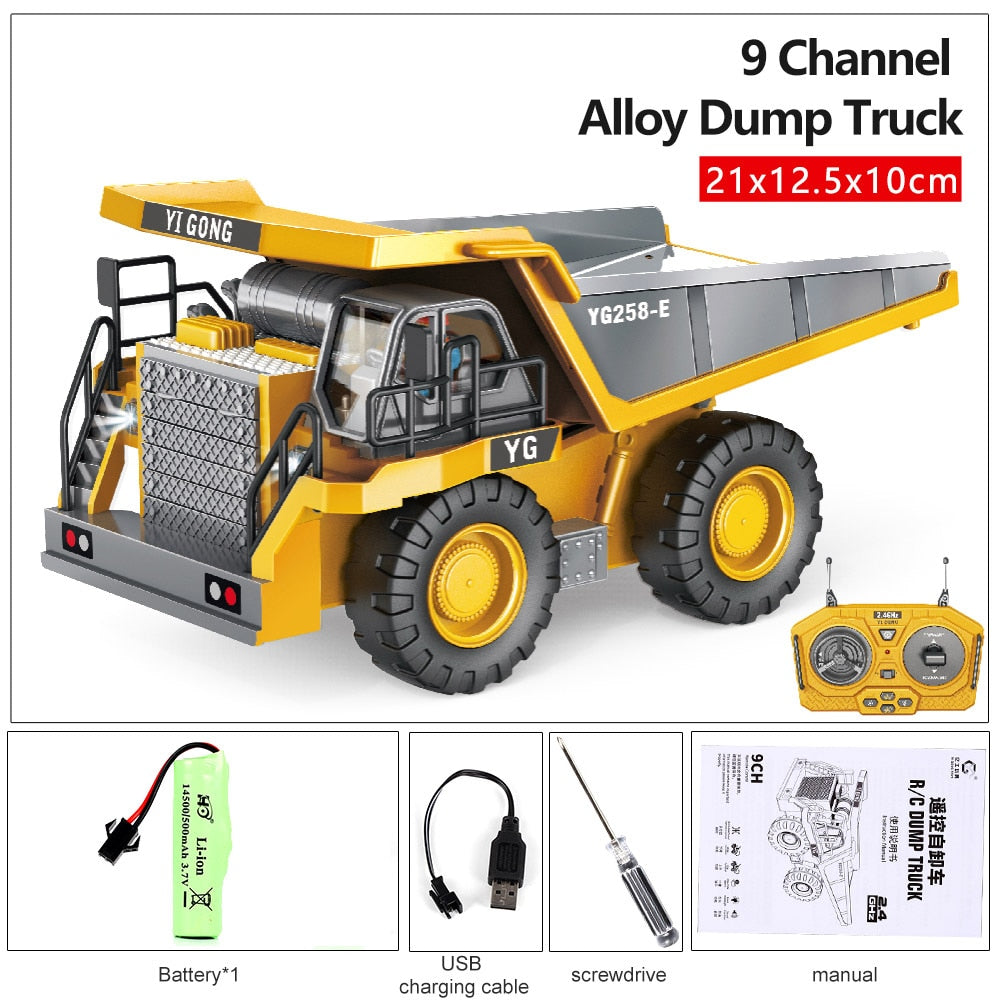 2.4G High Tech 11 Channels RC Excavator Dump Trucks Bulldozer Alloy Plastic Engineering Vehicle Electronic Toys For Boy Gifts