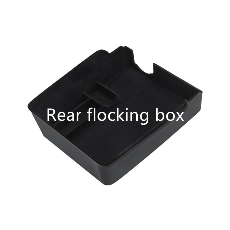 TEFUN For Tesla Model 3 Y 2021 2022 Storage Box Car Central Armrest Flocking/ABS Storage Box Organizer Model 3 2021 Accessories