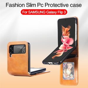 Card Holder Wallet Leather Case for Samsung Galaxy Z Flip 3 Flip4 5G Flip 4 Flip3 Anti-Slip Matte Feeling Plain Phone Cover
