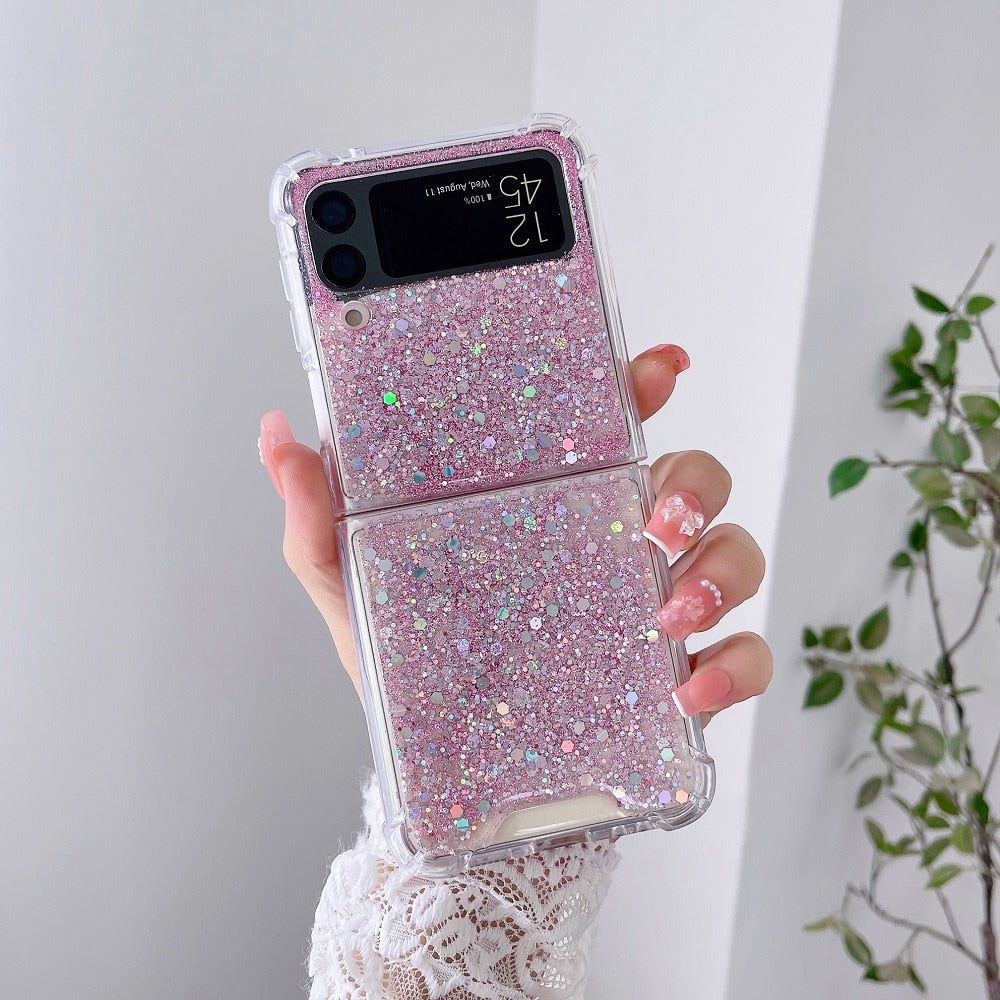 For Samsung Z Flip 3 Case Fantasy Sequin Transparent Folding Phone Case For Samsung Z Flip 4 Z Flip3 Shockproof Hard Back cover