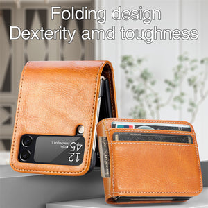 Card Holder Wallet Leather Case for Samsung Galaxy Z Flip 3 Flip4 5G Flip 4 Flip3 Anti-Slip Matte Feeling Plain Phone Cover