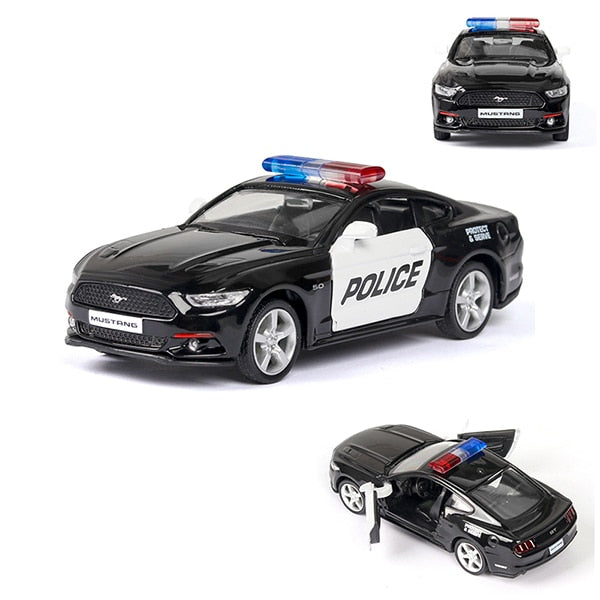 1/36 Diecast Alloy Police Car Models Challenger 2 Doors Opened With Pull Back Function Metal Sports Cars Model For Children Toys