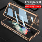 Load image into Gallery viewer, Front Tempered Glass Transparent Case for Samsung galaxy Z Fold 3 4 Cover Plating Frame Hard Clear S Pen Slot Holder Back Case
