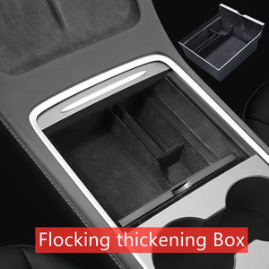 TEFUN For Tesla Model 3 Y 2021 2022 Storage Box Car Central Armrest Flocking/ABS Storage Box Organizer Model 3 2021 Accessories