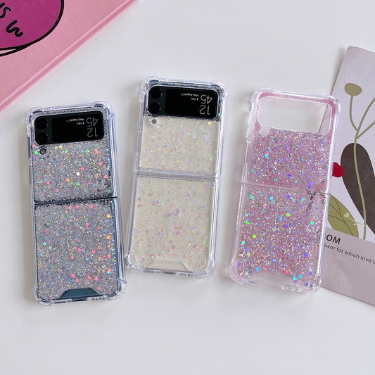 For Samsung Z Flip 3 Case Fantasy Sequin Transparent Folding Phone Case For Samsung Z Flip 4 Z Flip3 Shockproof Hard Back cover