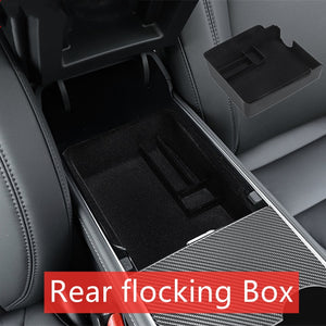 TEFUN For Tesla Model 3 Y 2021 2022 Storage Box Car Central Armrest Flocking/ABS Storage Box Organizer Model 3 2021 Accessories