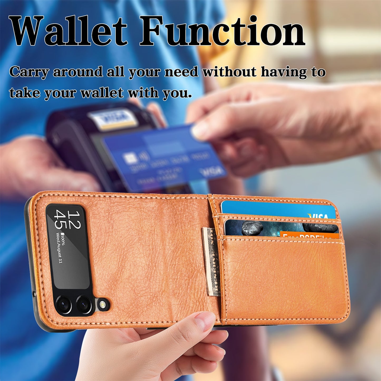 Card Holder Wallet Leather Case for Samsung Galaxy Z Flip 3 Flip4 5G Flip 4 Flip3 Anti-Slip Matte Feeling Plain Phone Cover